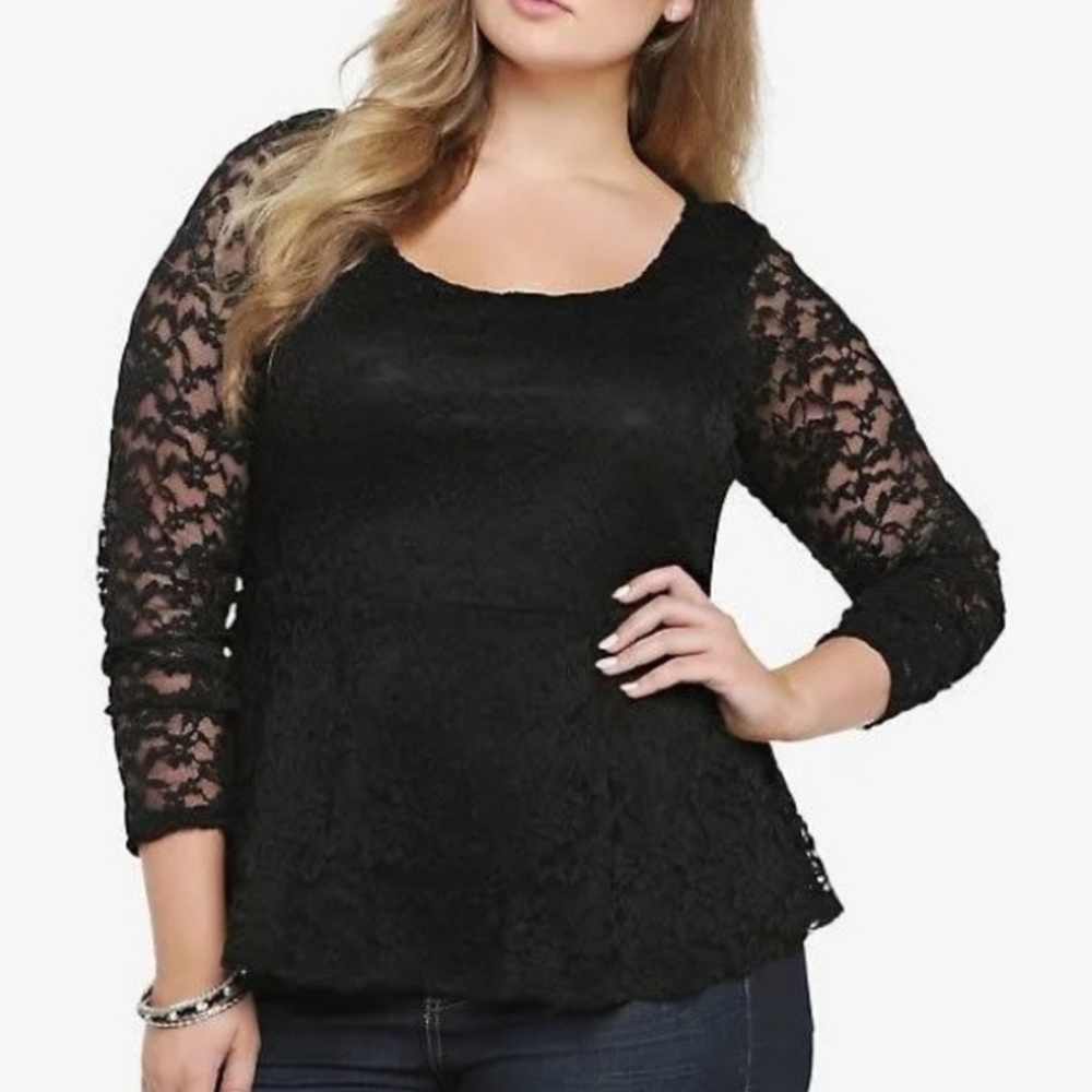 Torrid stretch Lace Peplum Top Black 3x